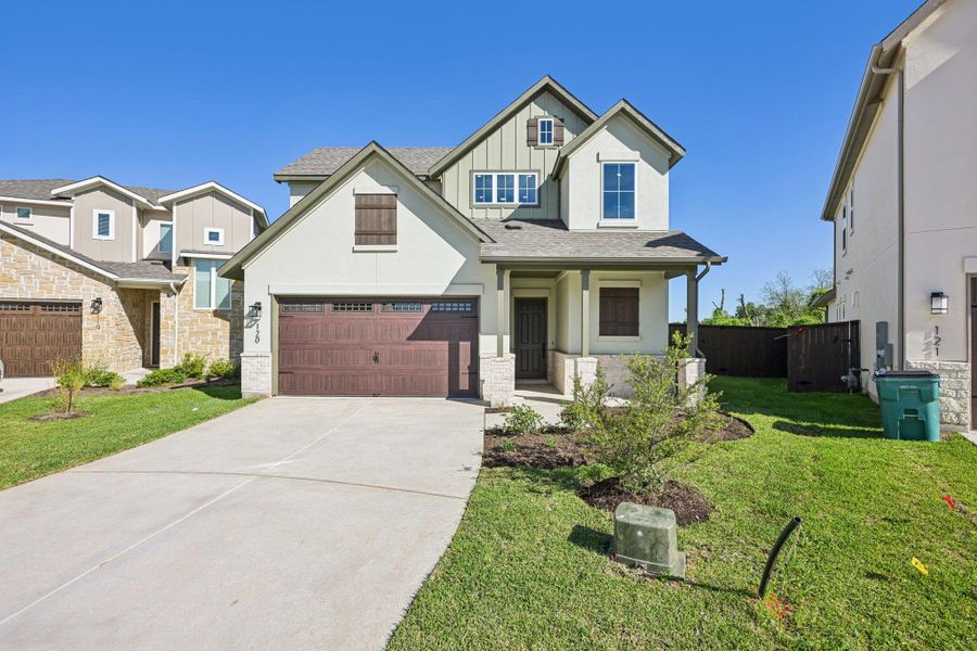 Front exterior of a new home in Cross Creek, Cedar Park, TX, highlighting curb appeal (Image 18).
