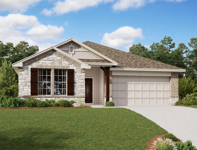 Front exterior of a new home in Ashland, Angleton, TX, highlighting curb appeal (Image 26).