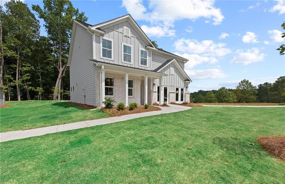 Front exterior of a new home in Watermist at Mirror Lake, Villa Rica, GA, highlighting curb appeal (Image 24).
