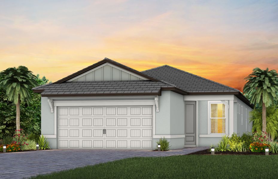 Representative exterior photo of a completed home built from the Contour by Del Webb in Del Webb Explore North River Ranch, Parrish, FL (Image 1). Representative exterior photo of a completed home built from the Contour by Del Webb in Del Webb Explore North River Ranch, Parrish, FL (Image 1).