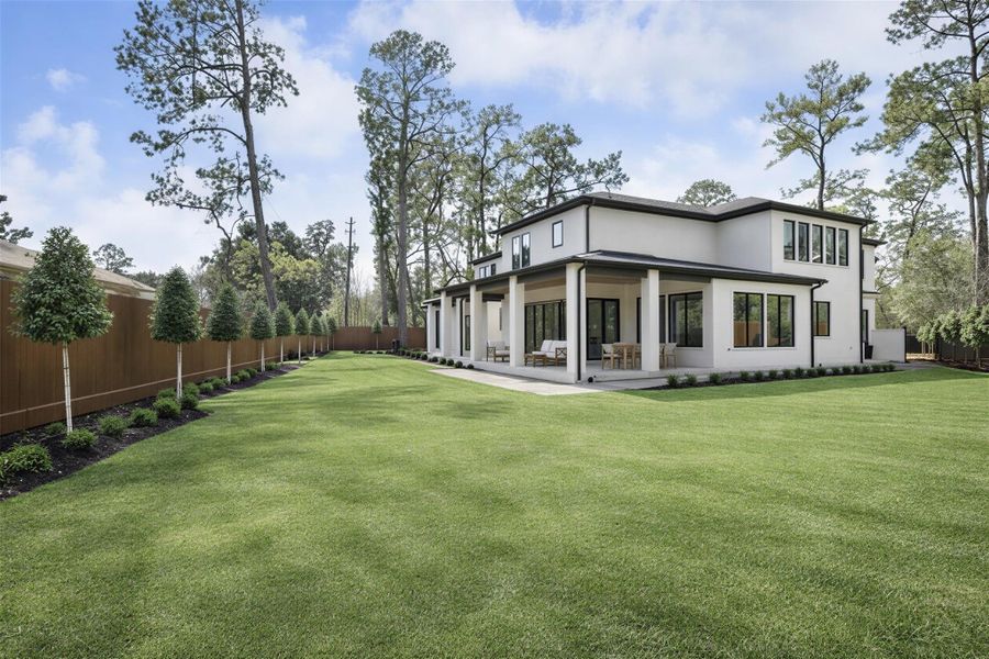 Rendering: Large backyard with covered patio