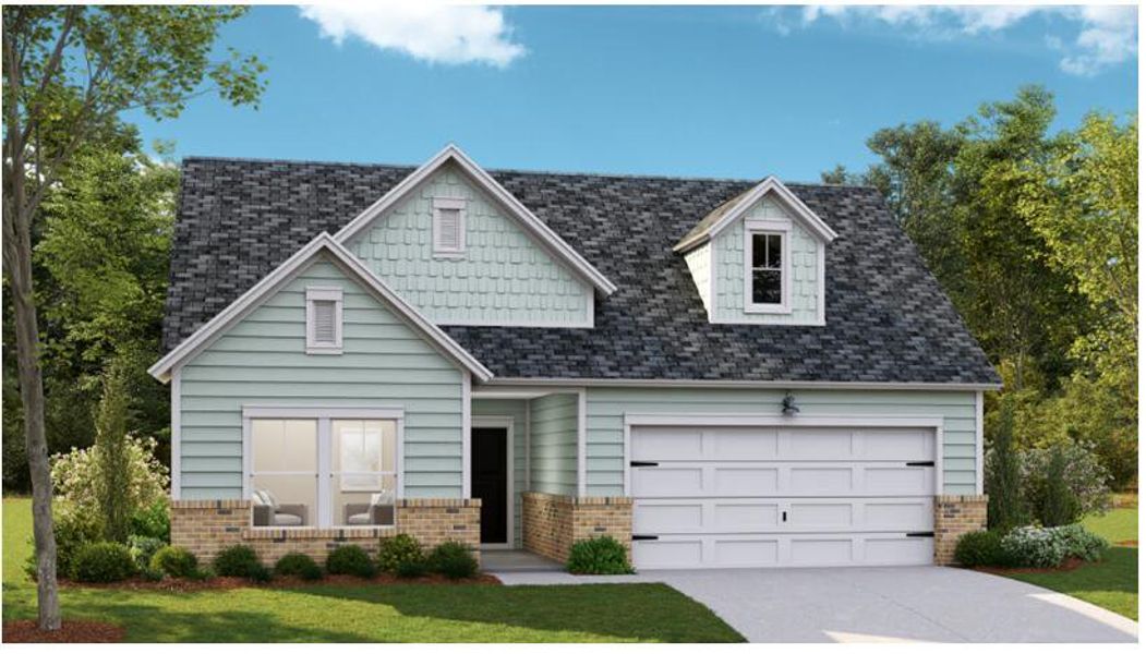Front exterior of a new home in Horizons at Carnes Crossroads | 55+, Summerville, SC, highlighting curb appeal (Image 1). Front exterior of a new home in Horizons at Carnes Crossroads | 55+, Summerville, SC, highlighting curb appeal (Image 1).