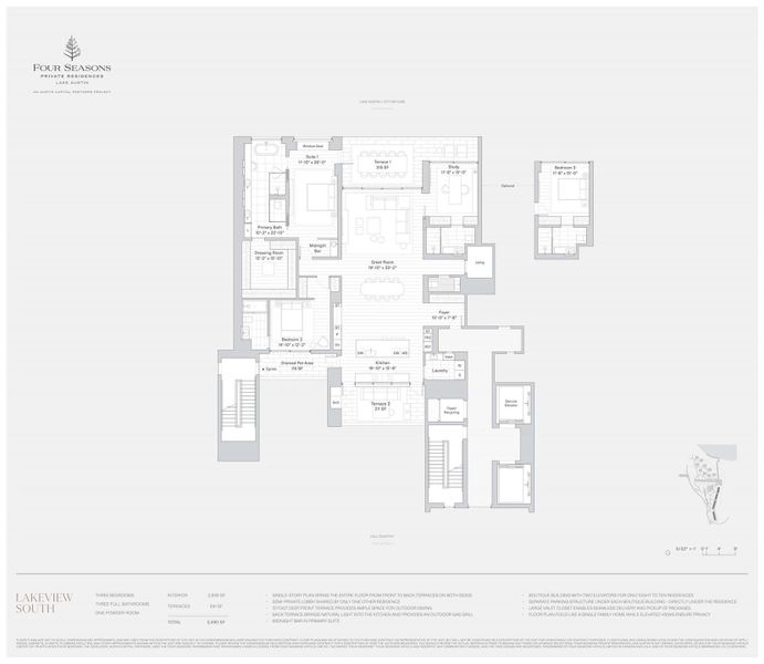 2D floor plan layout of this home in Four Seasons Private Residences Lake Austin, Austin, TX (Image 3).