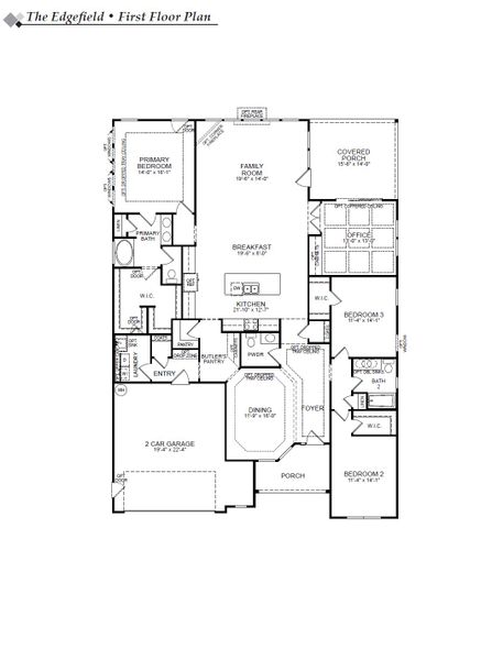 2D floor plan layout for the Edgefield by Eastwood Homes in Grove Park, Clemmons, NC (Image 3).