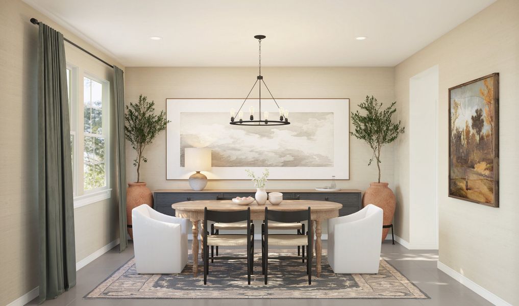 Dining room with pendant chandelier