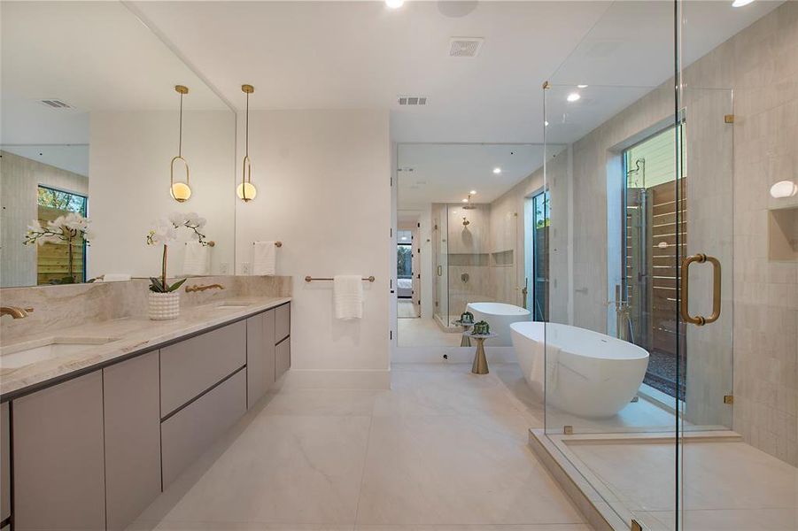 Bathroom with plus walk in shower and vanity