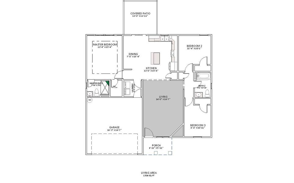2D floor plan layout for the Saxon by Enchanted Homes in Guadalupe Heights, Seguin, TX (Image 5).