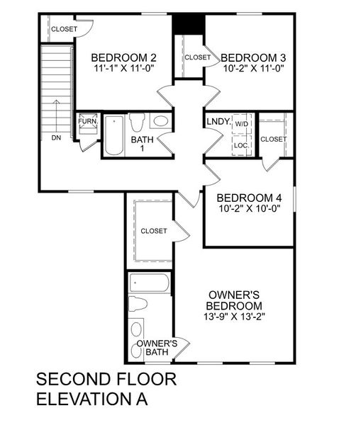 2D floor plan layout for the Iris by Ryan Homes in Stanford Village, Lyman, SC (Image 3).