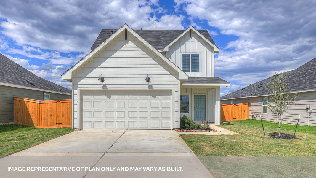 Front exterior of a new home in Trace, San Marcos, TX, highlighting curb appeal (Image 2). Front exterior of a new home in Trace, San Marcos, TX, highlighting curb appeal (Image 2).