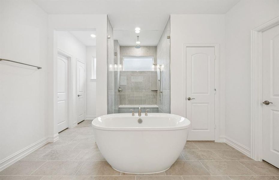 Owner's private bath with double vanity. *Model representation.