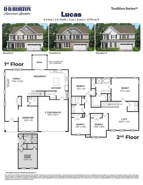 2D floor plan layout for the Lucas by D.R. Horton in The Manors at Haywood Glen, Knightdale, NC (Image 5).