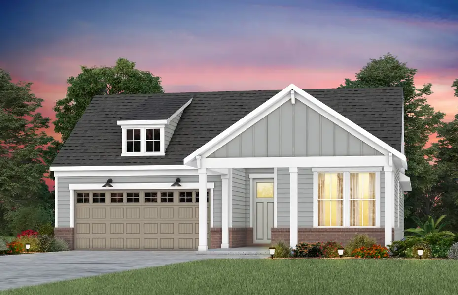 Front exterior of a new home in Carolina Riverside, Belmont, NC, highlighting curb appeal (Image 1).