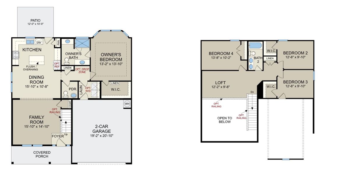 2D floor plan layout for the Kent - 17456 by Dream Finders Homes in Griffon Pointe, Lillington, NC (Image 3). 2D floor plan layout for the Kent - 17456 by Dream Finders Homes in Griffon Pointe, Lillington, NC (Image 3).
