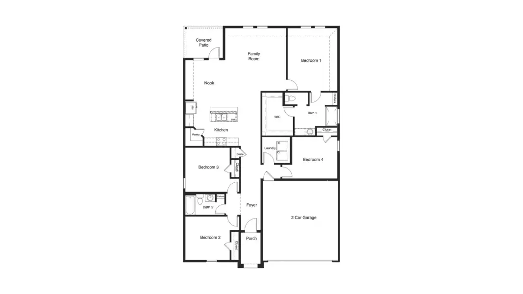 2D floor plan layout for the Texas Cali by D.R. Horton in Hadley Farms, Godley, TX (Image 4).