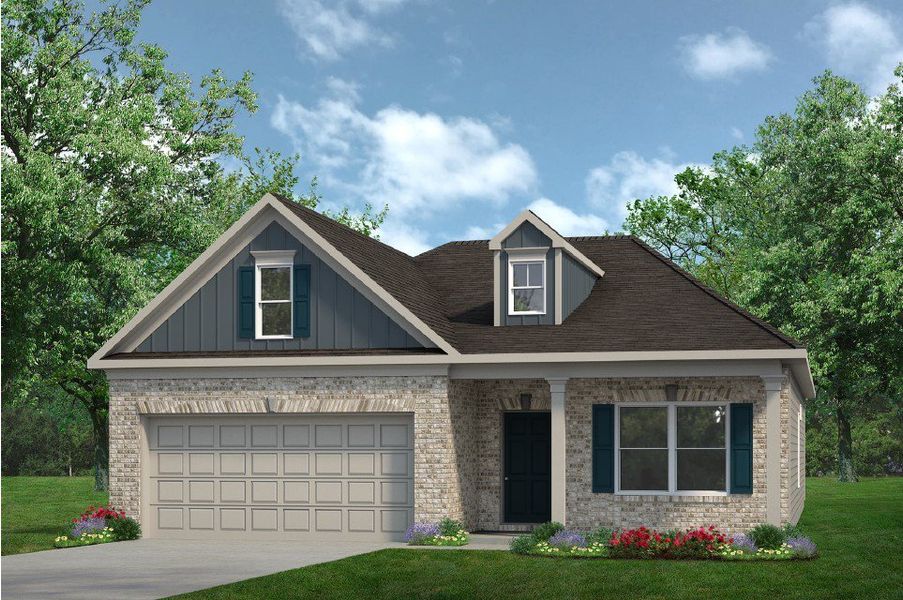 Front exterior of a new home in Marlin Pointe, White House, TN, highlighting curb appeal (Image 1). Front exterior of a new home in Marlin Pointe, White House, TN, highlighting curb appeal (Image 1).