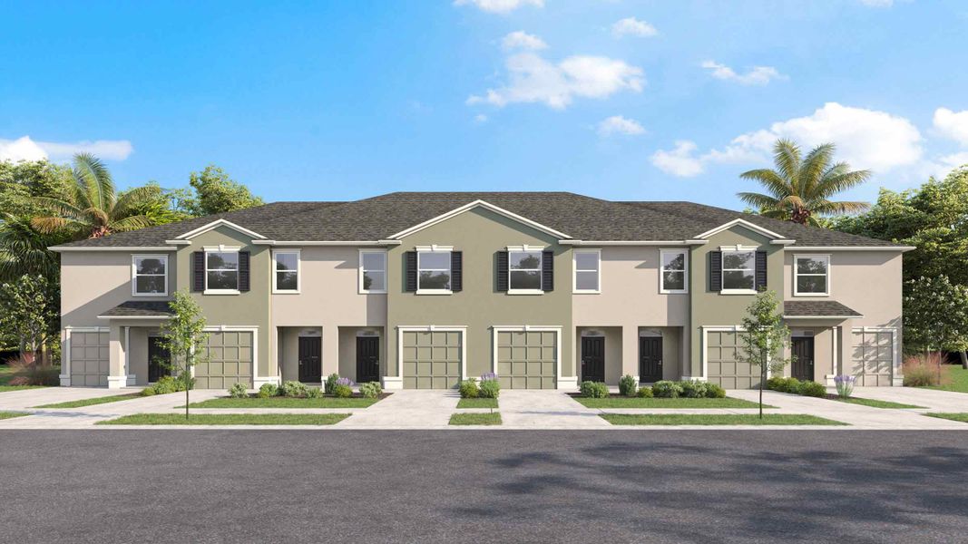Front exterior of a new home in Westwood, Land O' Lakes, FL, highlighting curb appeal (Image 23). Front exterior of a new home in Westwood, Land O' Lakes, FL, highlighting curb appeal (Image 23).