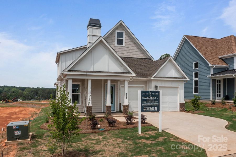 Front exterior of a new home in Lakeside Pointe, Sherrills Ford, NC, highlighting curb appeal (Image 22).
