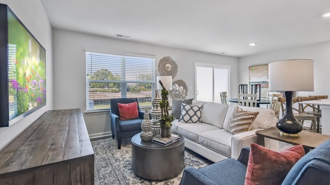 Furnished interior view inside a new home in The Townes at Honeycutt Oaks, Angier (Image 6). Furnished interior view inside a new home in The Townes at Honeycutt Oaks, Angier (Image 6).