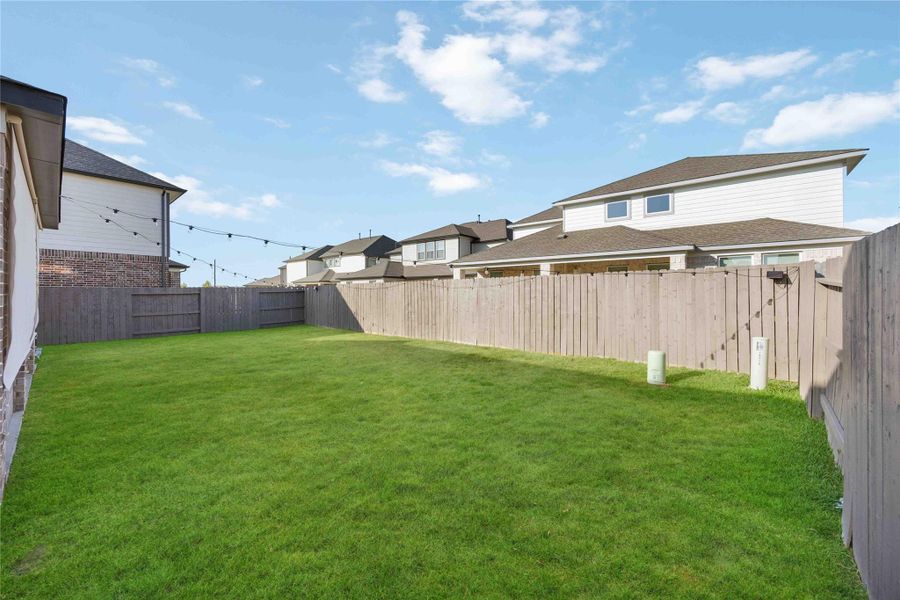 Backyard with privacy fence and green space. Backyard with privacy fence and green space.
