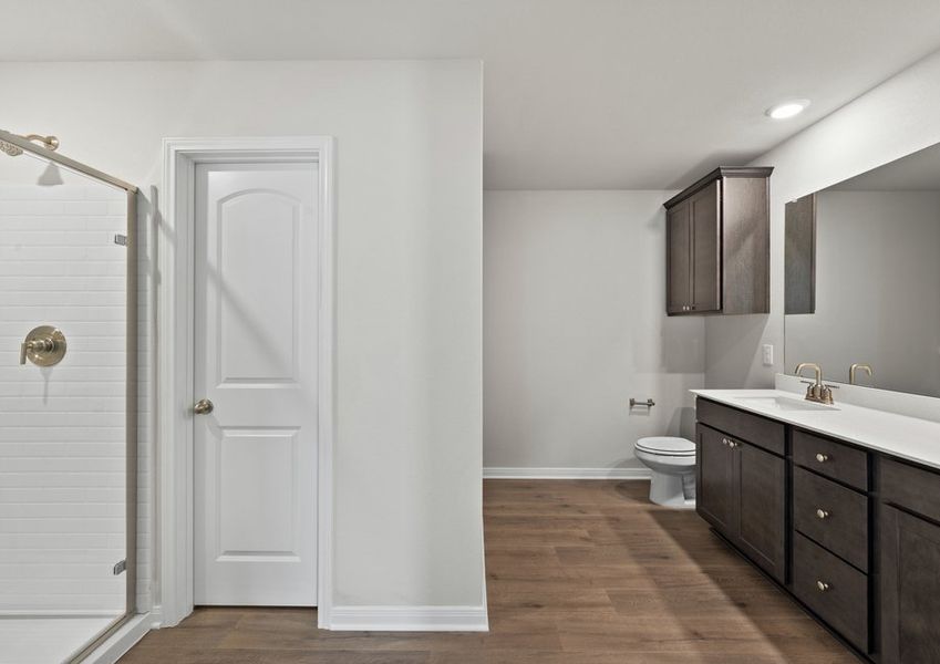 The master bathroom has a glass, walk-in shower. The master bathroom has a glass, walk-in shower.