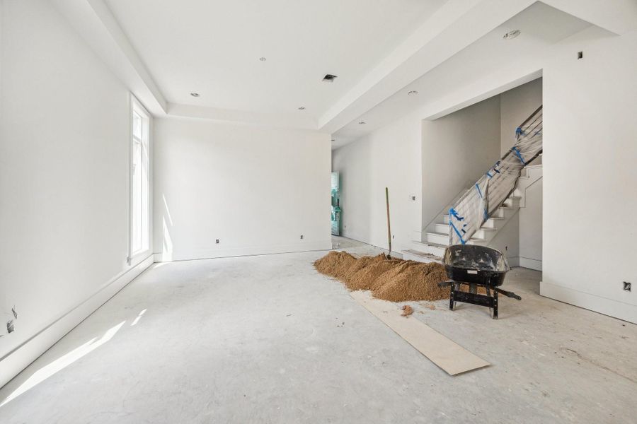 Picture of the Dining Room across from the Staircase.  Construction as of September 29th, 2025.