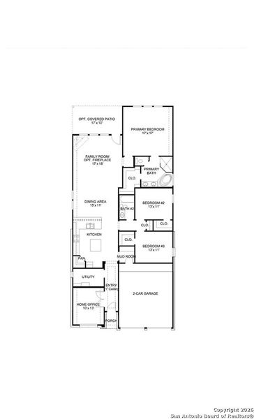 2D floor plan layout of this home in Meadows of Mill Creek, Seguin, TX (Image 2).