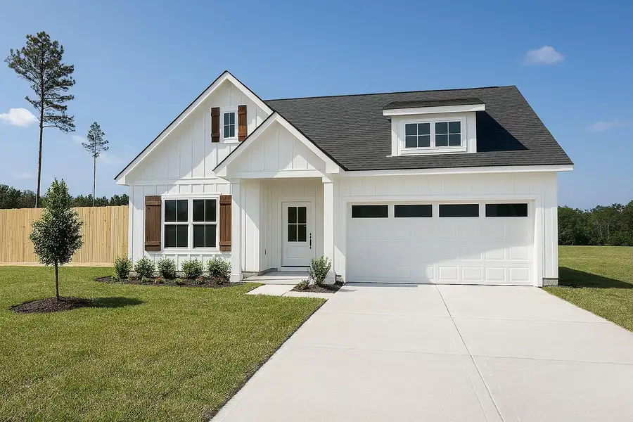 Front exterior of a new home in Hill & Dale Ranch, Splendora, TX, highlighting curb appeal (Image 2).
