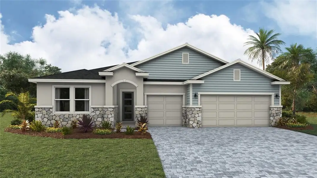 Front exterior of a new home in Legacy Preserve, Parrish, FL, highlighting curb appeal (Image 1). Front exterior of a new home in Legacy Preserve, Parrish, FL, highlighting curb appeal (Image 1).