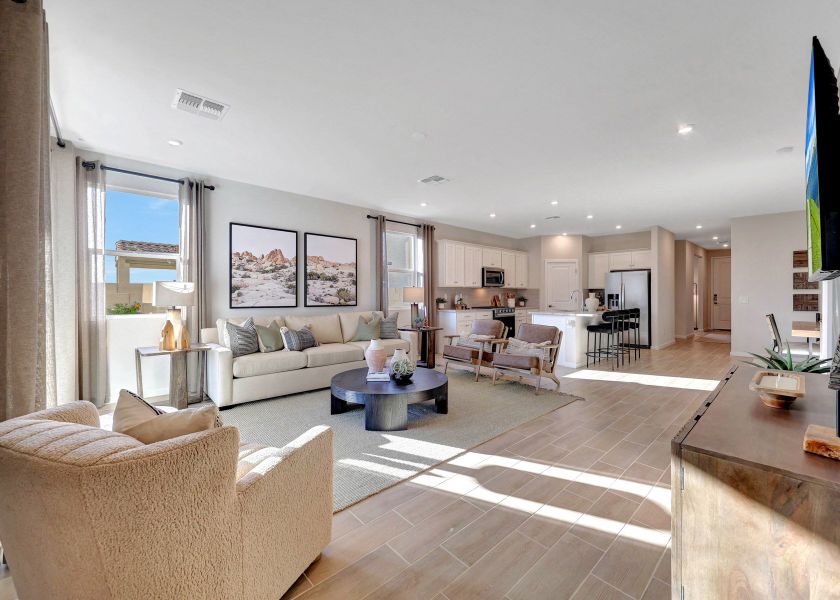 A living room with a large window.