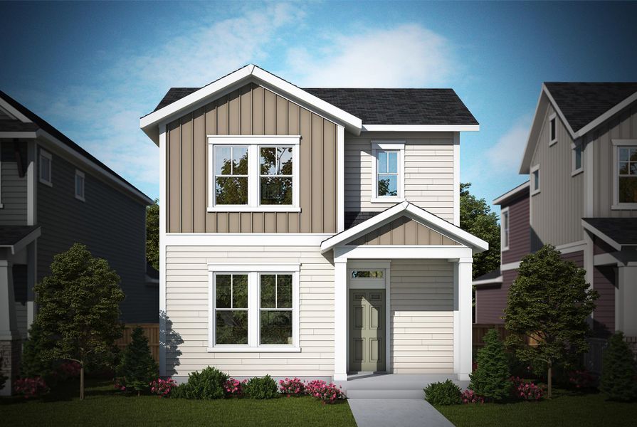 Front exterior of a home in the Revel Crossing at Wolf Ranch – The Outlook Collection community, located in Colorado Springs, CO (Image 10).