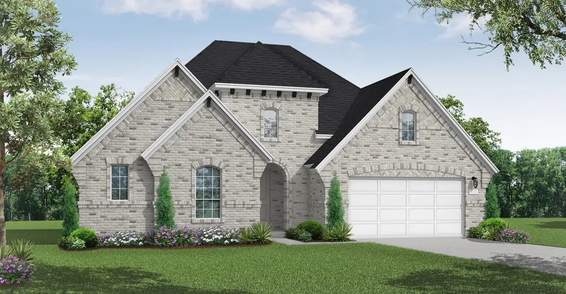 Front exterior of a new home in Wildflower Ranch, Fort Worth, TX, highlighting curb appeal (Image 1). Front exterior of a new home in Wildflower Ranch, Fort Worth, TX, highlighting curb appeal (Image 1).