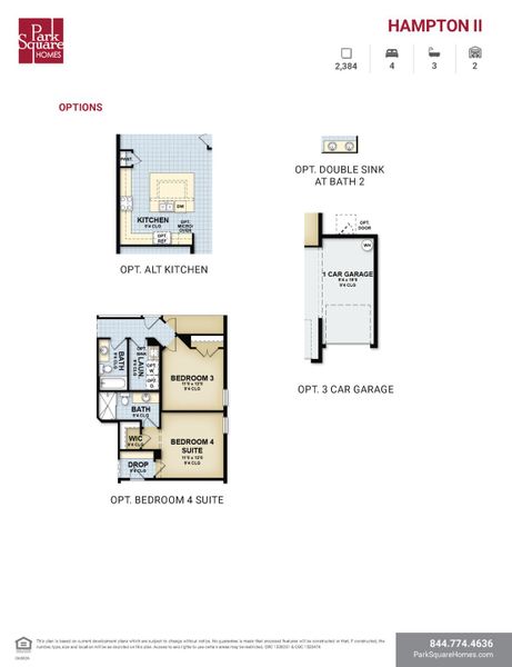 2D floor plan layout for the Hampton II by Park Square Residential in Leela Reserve, Tavares, FL (Image 5).