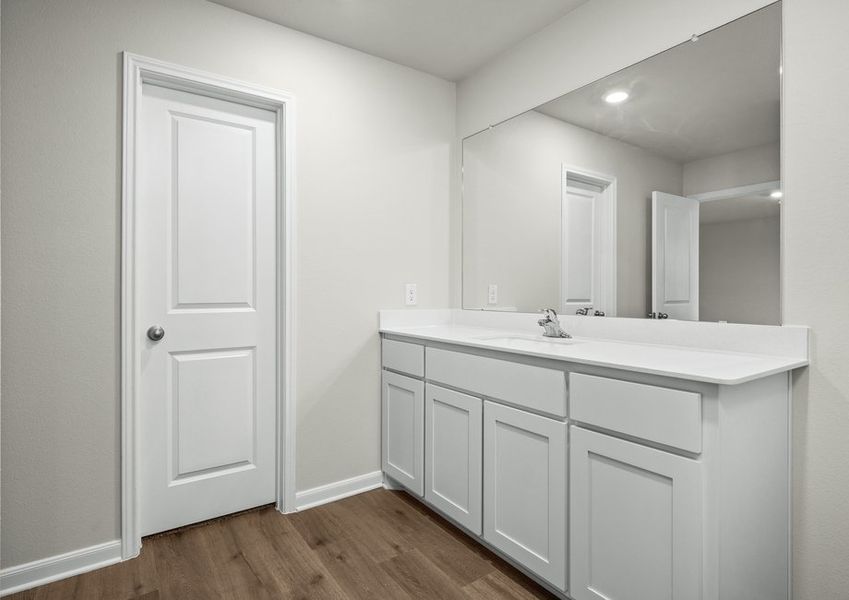 The master bathroom has a sprawling vanity space. The master bathroom has a sprawling vanity space.