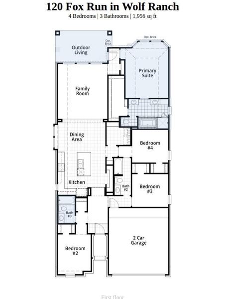 2D floor plan layout of this home in Wolf Ranch, Georgetown, TX (Image 2).