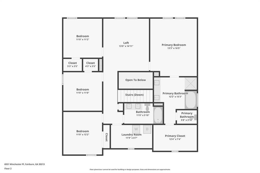 2D floor plan layout of this home in Creekside at Oxford Park, Fairburn, GA (Image 6).