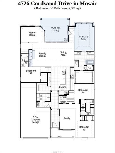 2D floor plan layout of this home in Mosaic, Celina, TX (Image 2).