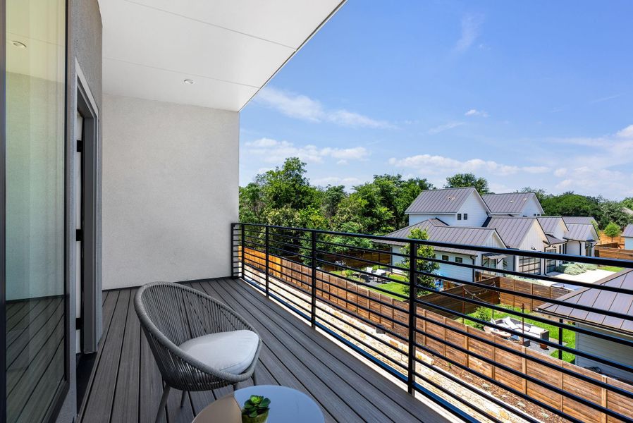 Enjoy privacy and views on the 3rd floor balcony situated directly off the primary BDRM