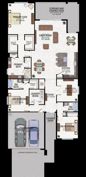 2D floor plan layout for the Antigua by GL Homes in Valencia Harbor (55+), Fort Myers, FL (Image 5).