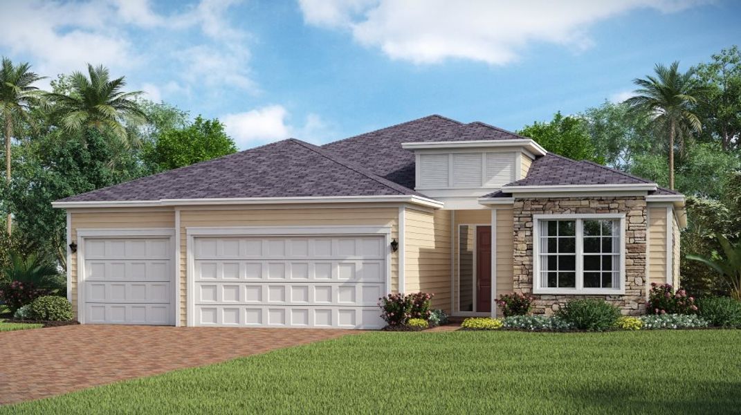 A stylish exterior design with stone