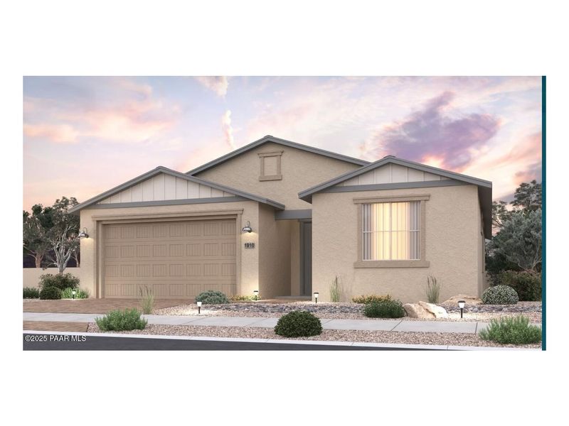 Front exterior of a new home in North Ridge at Pronghorn Ranch, Prescott Valley, AZ, highlighting curb appeal (Image 1).