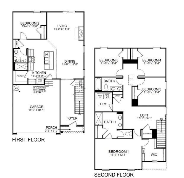 2D floor plan layout of this home in The Hamptons at Hickory, Hickory, NC (Image 2).