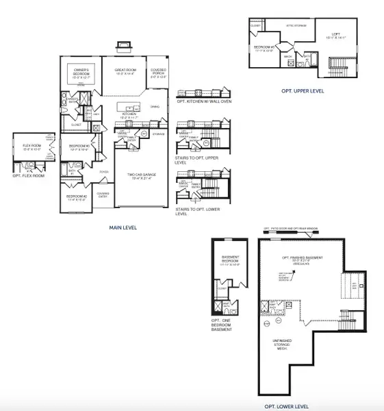 2D floor plan layout for the Bramante by Ryan Homes in Emory Park Ranches, Five Forks, SC (Image 2).