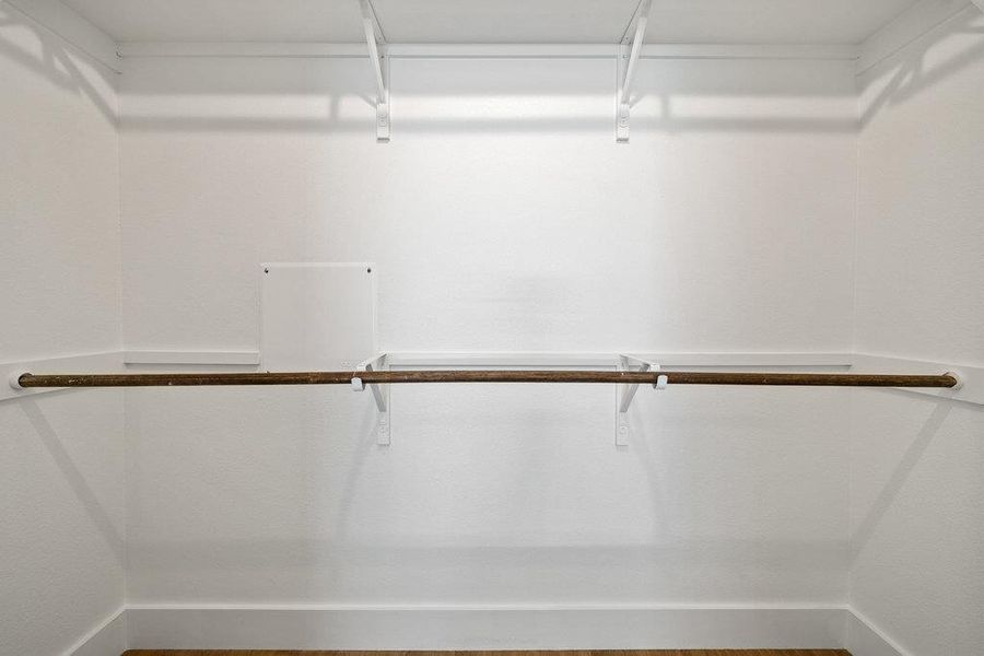 Walk in closet with wood finished floors