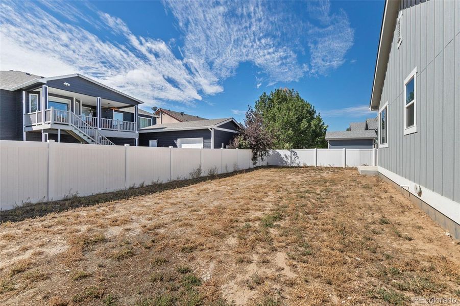 Backyard is fenced on 3 sides.