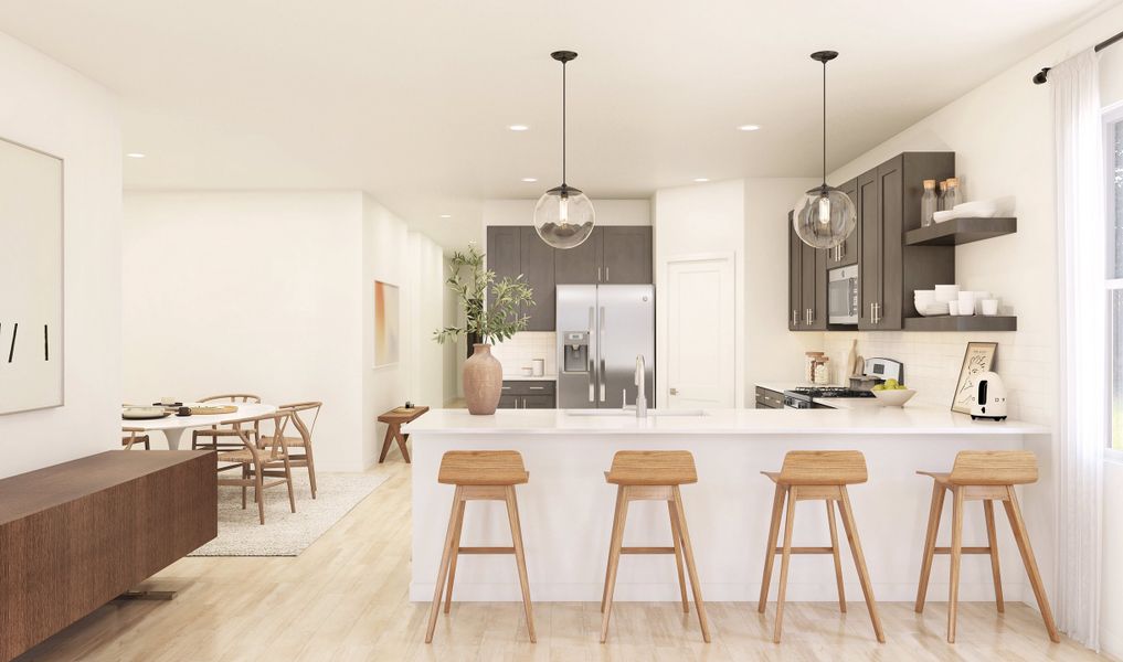 Kitchen with pendant lighting