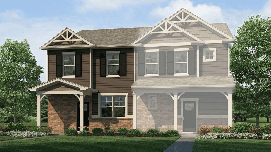 Front exterior of a new home in Revere at Johnstown, Johnstown, CO, highlighting curb appeal (Image 20). Front exterior of a new home in Revere at Johnstown, Johnstown, CO, highlighting curb appeal (Image 20).