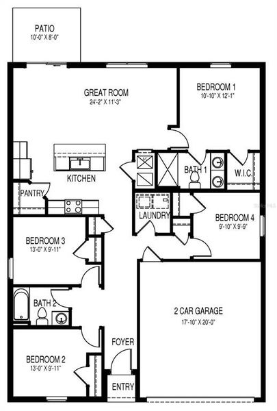 2D floor plan layout of this home in Central Parc, North Port, FL (Image 1).