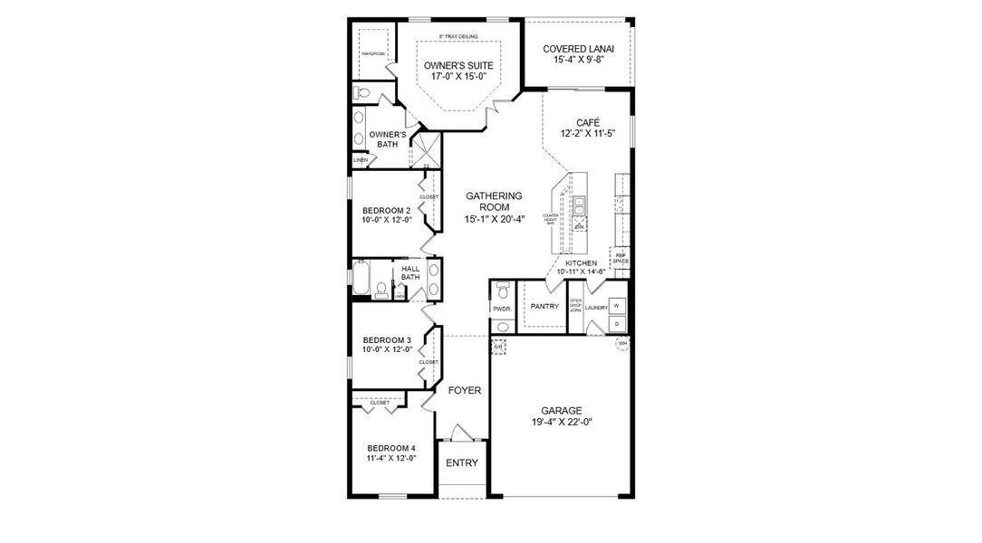 2D floor plan layout for the Shelby by Highland Homes of Florida in Myrtlebrook Preserve, Lakeland, FL (Image 3).