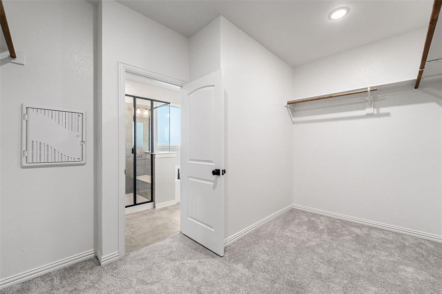 Spacious closet featuring light carpet Spacious closet featuring light carpet