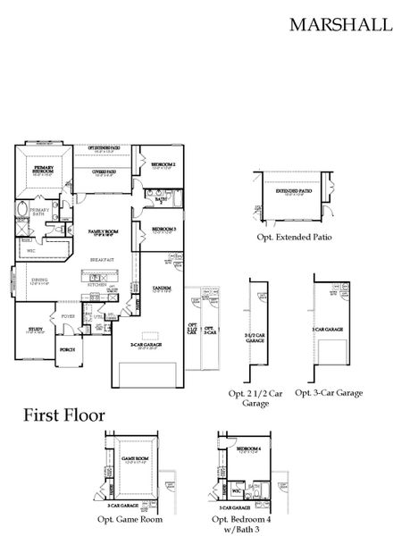 2D floor plan layout for the Marshall by Windsor Homes in Anna Town Square, Anna, TX (Image 6).